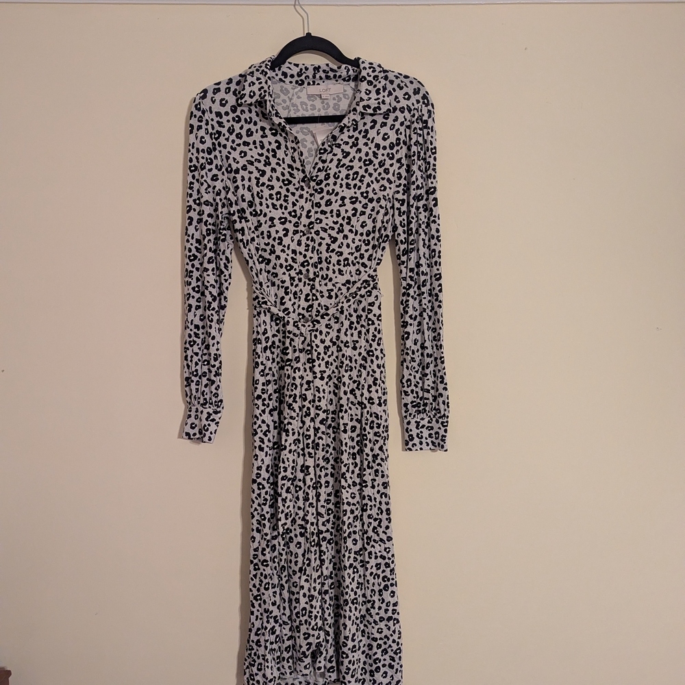 NWT Loft Black and White Snow Leopard Print Dress